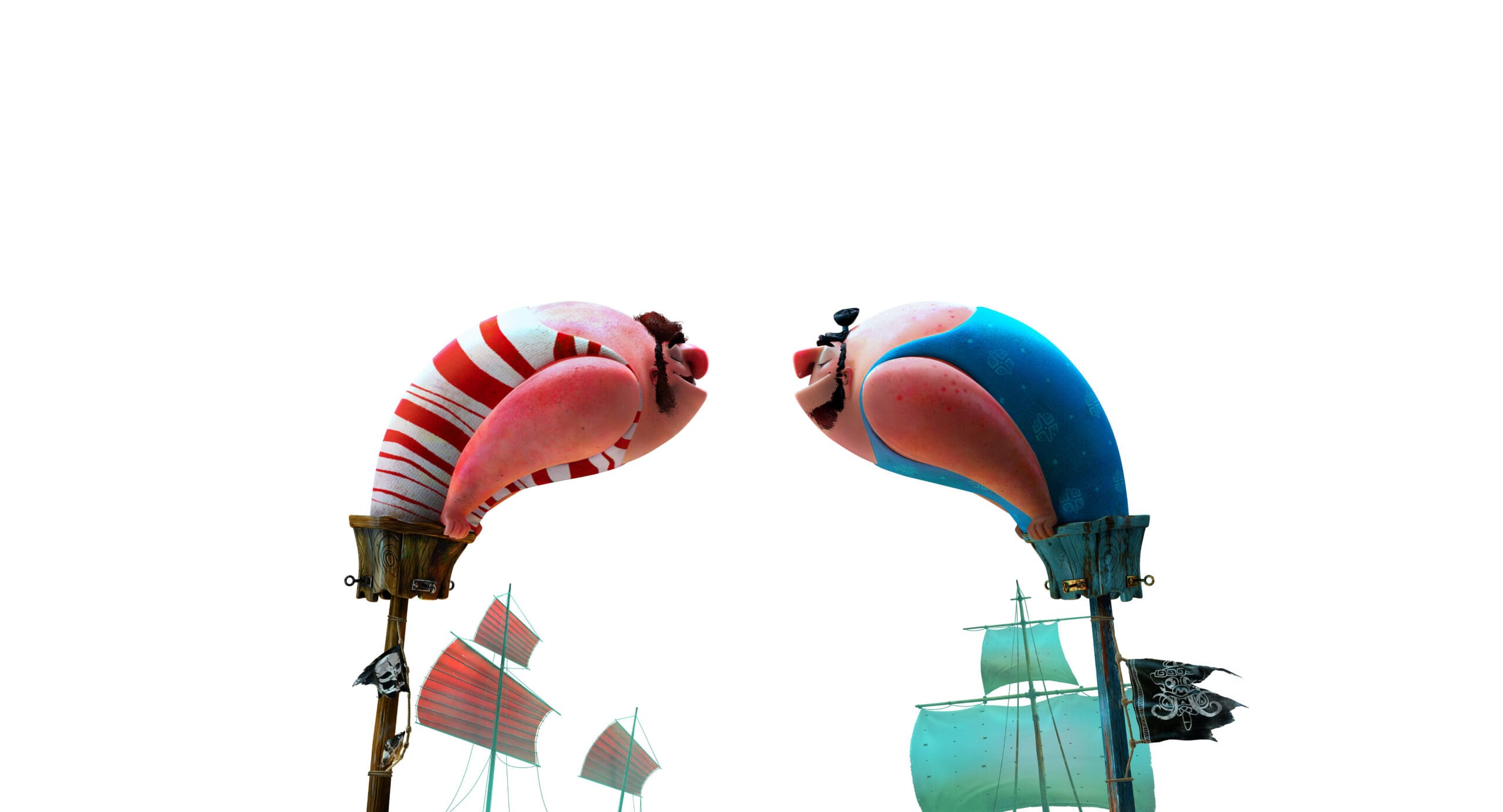 Zwei Piraten auf dem Ausguck ihrer Schiffe