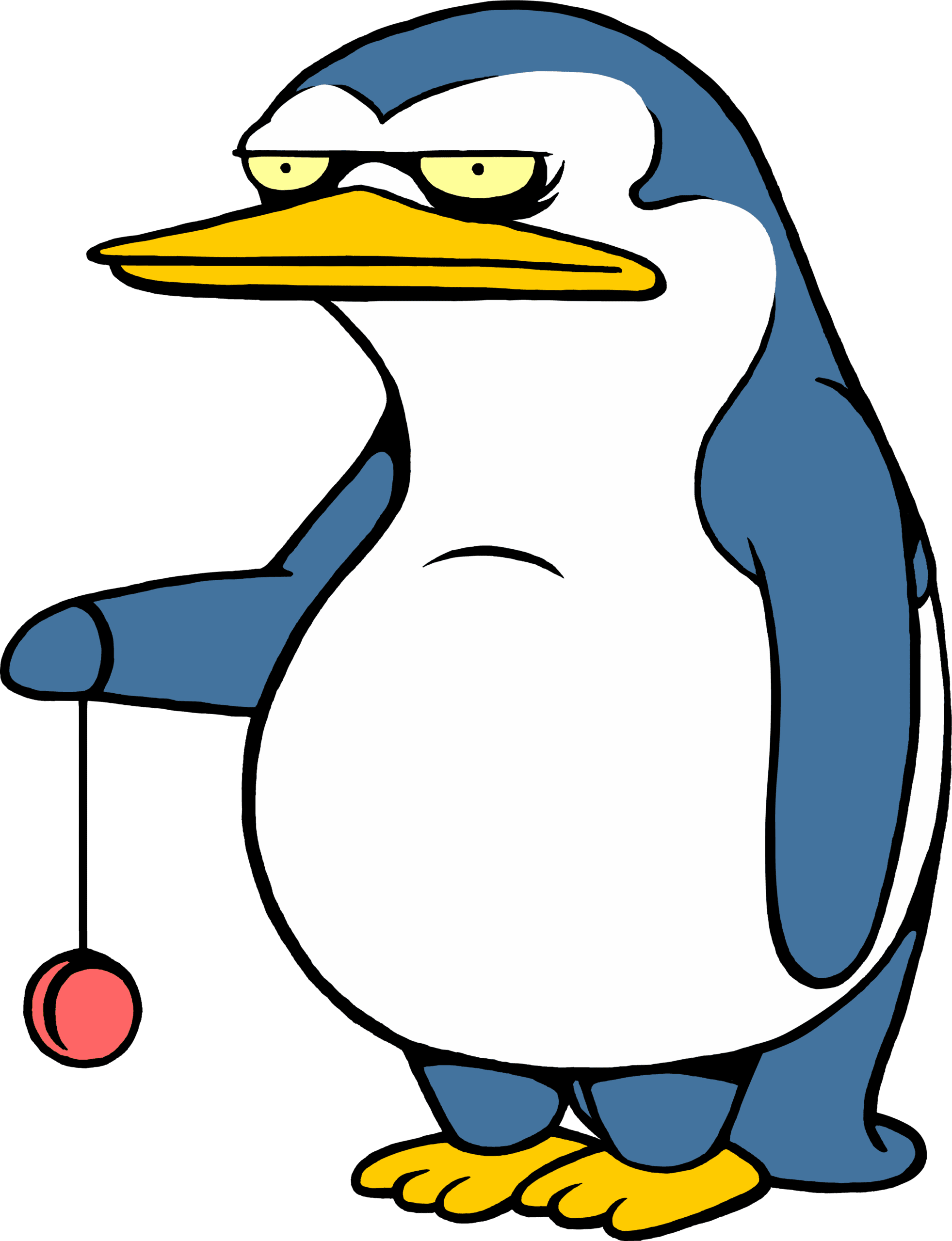 Ein Pinguin mit Jojo um die Flosse